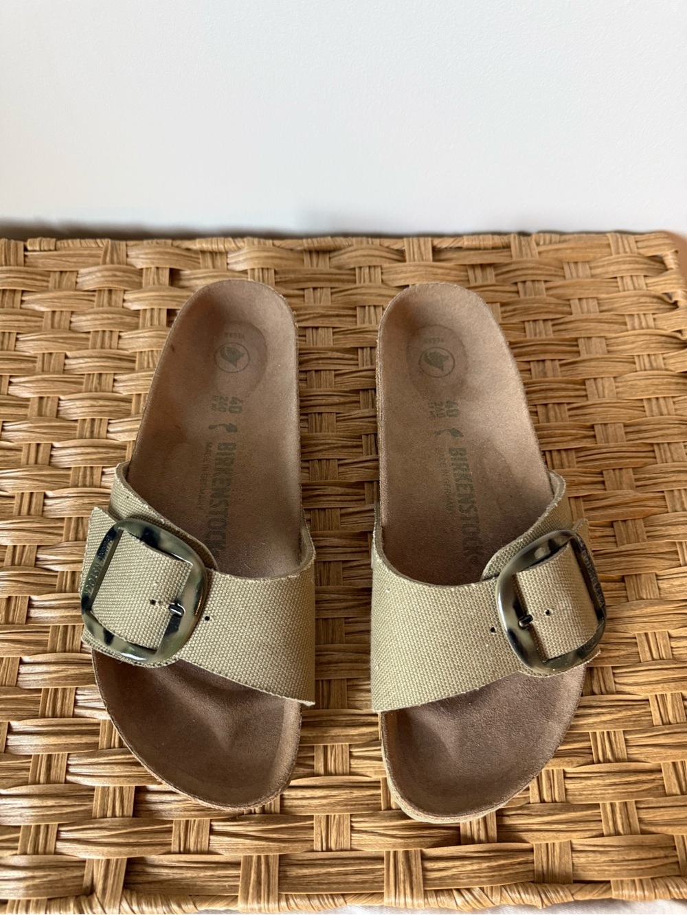 Birkenstock Madrid Big Buckle Sandals Vegan Textile Faded Khaki Narrow width